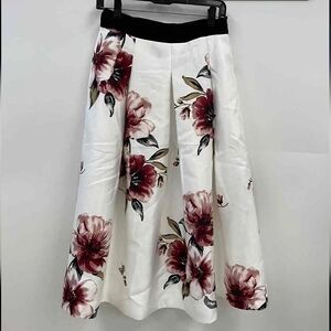 White House Black Market White Skirt with Burgundy Floral Print